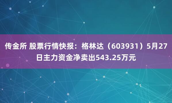 传金所 股票行情快报：格林达（603931）5月27日主力资金净卖出543.25万元